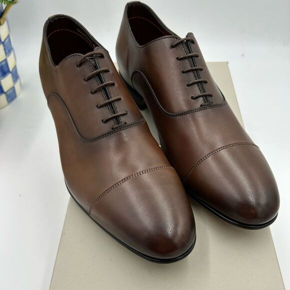 Men's Santoni leather cap toe Oxford size 9 US made in Italy cobbler soles - Picture 1 of 11